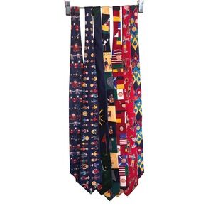 Lot of 7 Save the Children & I am Heath Novelty Silk Graphic Necktie Made in USA